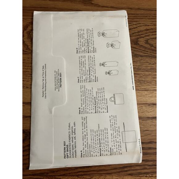 Kwik Sew Gift Bags Sewing Pattern 3031 - UNCUT - Picture 2 of 2